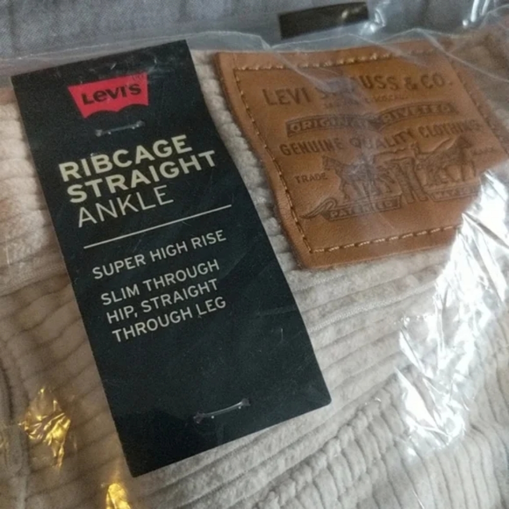 Levi's Ribcage Corduroy Straight Leg Pants Cement Pebble Jeans - Picture 9 of 9